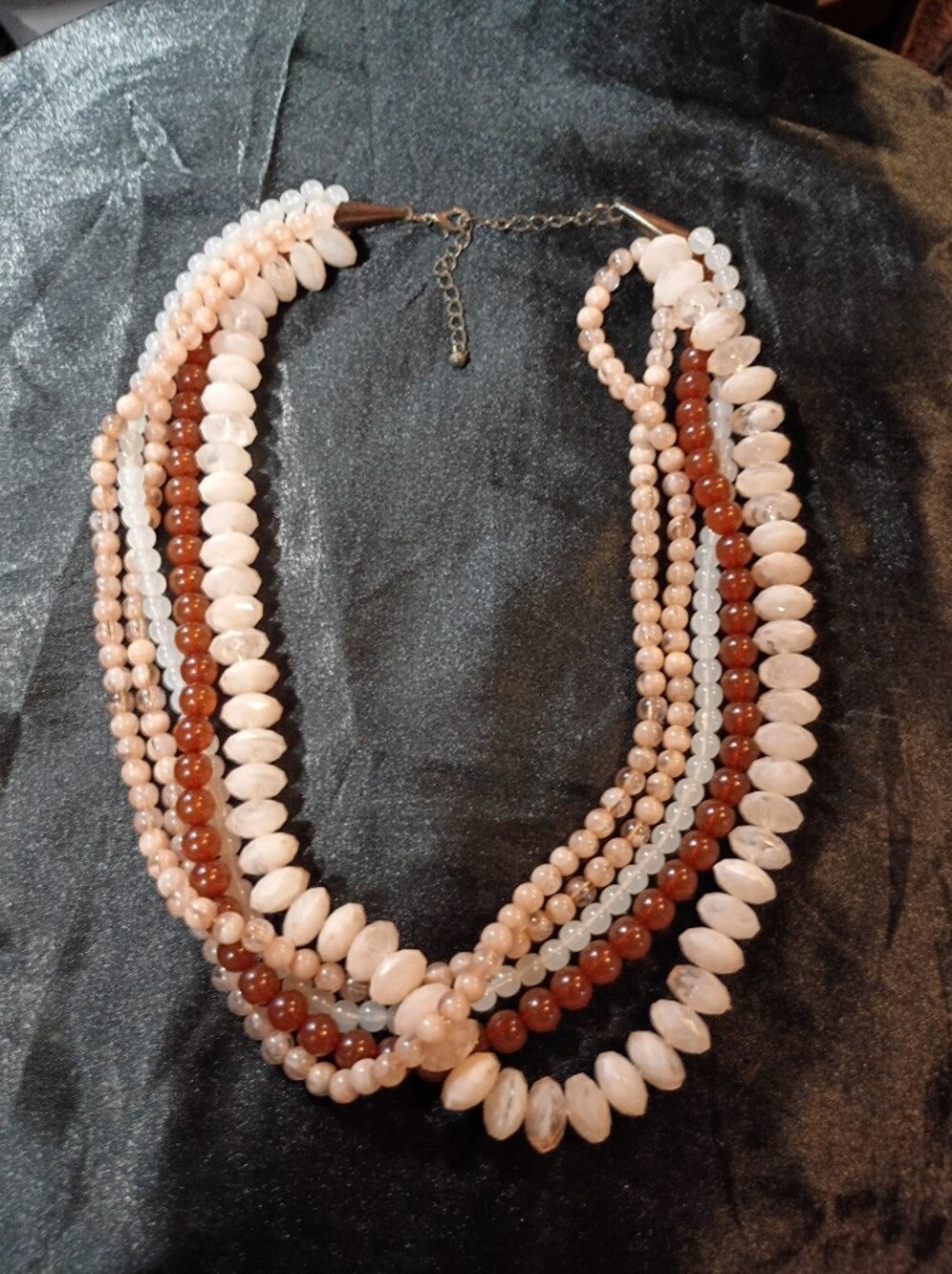 5-Strand Mocha/White/Peach Keshi Pearl Necklace